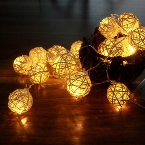 Fairy Rattan Balls LED String 10/20/40LEDs Christmas Light Wedding Holiday Decoration Outdoor Patio Garland Light 1.2m/2.5m/5m