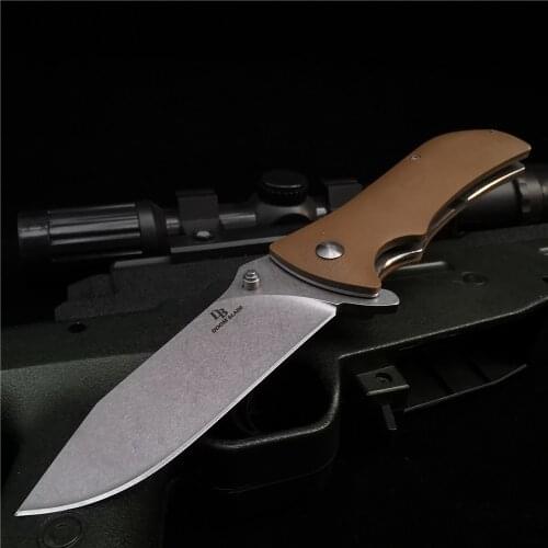 7.99 Inch Folding Knife, Pocket Knife, Outdoor Hunting Knife, D2 Stainless Steel Blade with G10 Handle, Semi-quick Opening,brown
