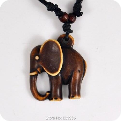 Elephant 01 Resin Carving Pendant Wax Line Necklaces Amulet Lucky Gift Cool Tribal Totem Fashion Jewelry