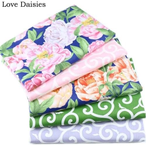100% Cotton BLUE Elegant Big Pink Orange Floral Flowers Pink/Green/Gray Vine Fabric for DIY Bedding Sheet Apparel Dress Handwork