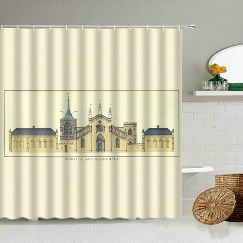 Architectural Painting Shower Curtain European Retro Style Hotel Family Bathroom Decor With Hook Waterproof Polyester Curtains