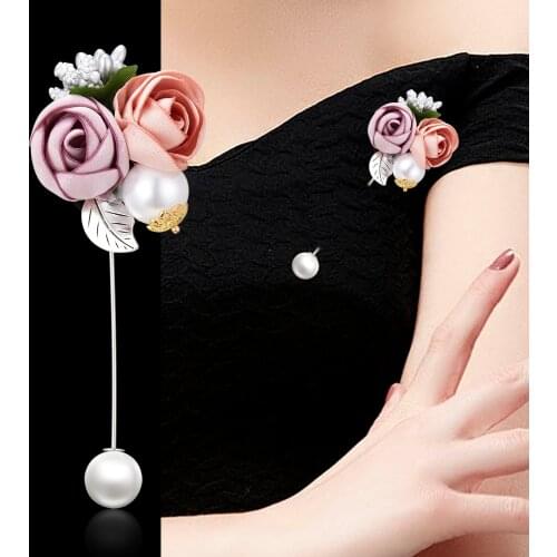 Ladies Cloth Art Pearl Fabric Rose Flower Brooch Pins Bowknot Cardigan Shirt Shawl Pin Professional Coat Badge Jewelry Accessory