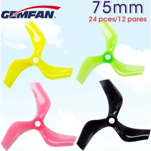 24PCS 12Pairs Gemfan 75mm Ducted Props PC 3-Blade Propeller CW CCW 5mm for 1408-1507 Motor Cinewhoop RC FPV Racing Drone