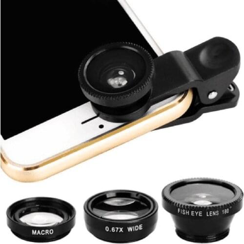 2020 3-in-1 wide angle macro fisheye lens cell camera kits fisheye lenses with 0.67x clip for iphone samsung all cell phones