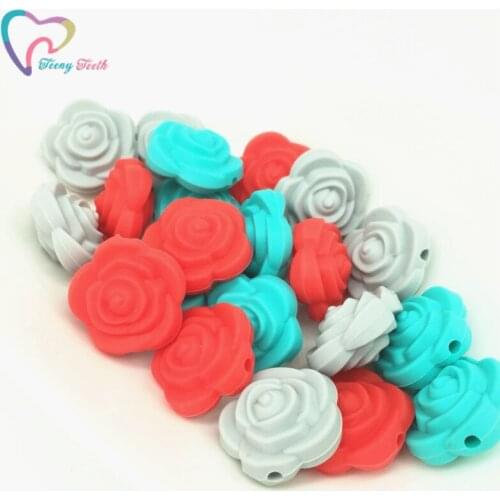 9 PCS DIY Rose Flower Silicone Beads Teething Jewelry Baby Pendants Finding BPA Free Food Grade Double Mini Rose Shape Flower