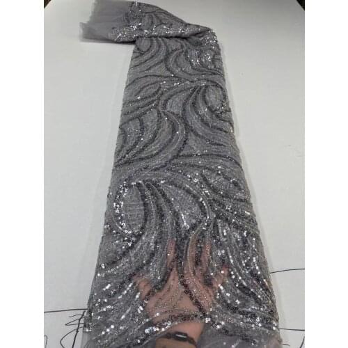 African Lace Fabric 2021 French Sequins Net Lace grey Sequins Fabrics High Quality Nigeria Tulle Sequence Lace Fabric