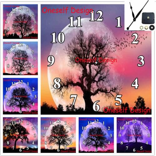 5d diamond painting full with Mechanical clock moon and tree 5d diamond embroidery full clock diamond mosaic sale wall sticker