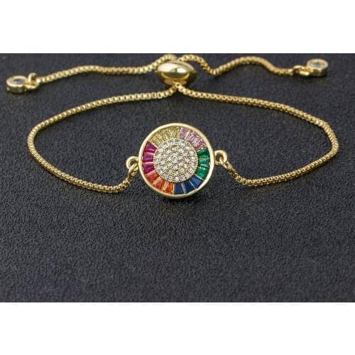 Fashion Rainbow Zircon Adjustable Chain Bracelet Bangle For Women CZ Rose Gold Silver Color Copper Jewelry For Women Engagement