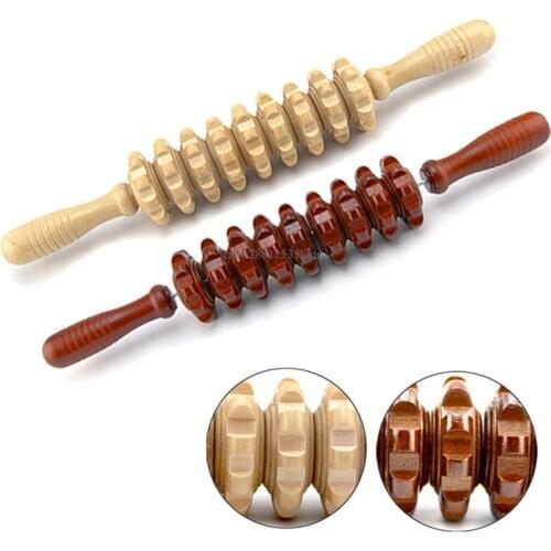 Wood Trigger Point Stick Masage 9 Wheels Wooden Handheld Fat Burn Body Massager 2 Colors For Health Care Wood Therapy
