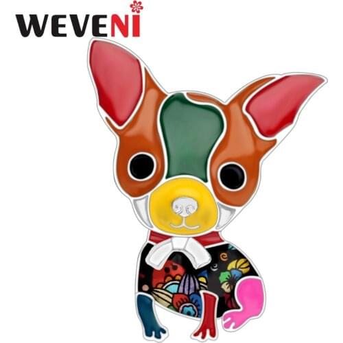 WEVENI Enamel Alloy Chihuahua Dog Brooches Cartoon Animal Jewelry Pin For Scarf Clothes Women Girls Pet Lovers Gift Accessories