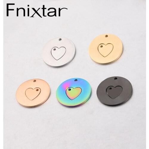 Fnixtar Small Heart Big Hollow Heart Charms Mirror Polished Stainless Steel DIY Charm For Matching 20piece/lot