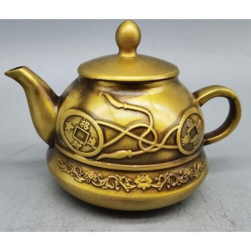 China brass copper money teapot crafts statue