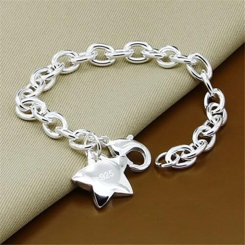 Classic Jewelry 925 Sterling Silver Star Charm Bracelet for Women Men Silver Link Chain Bracelet