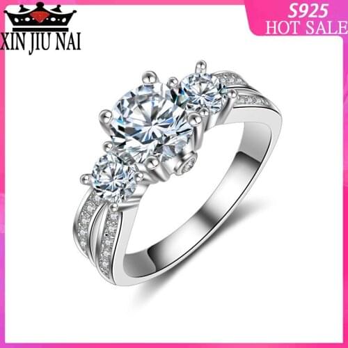 Sterling silver ringFashion Jewelry Handmade Three-stone Zircon stone Sterling silver Women Engagement Wedding Band Ring