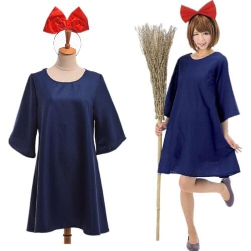Anime Ghibli Kikis Delivery Service Cosplay Costume Blue Dress Halloween Fancy Dress + Headwear