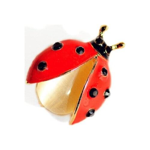 Red Enamel Pin Beetle Brooch For Women Men Unisex Bijoux Badge on a Backpack Coat Opal Crystal Insect Brooches Jewelry Gifts