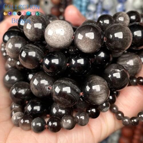 Natural Obsidian Stone Jades Stone Loose Round Beads For Jewelry Making 6/8/10 MM DIY Bracelets Accessories Wholesale 15"
