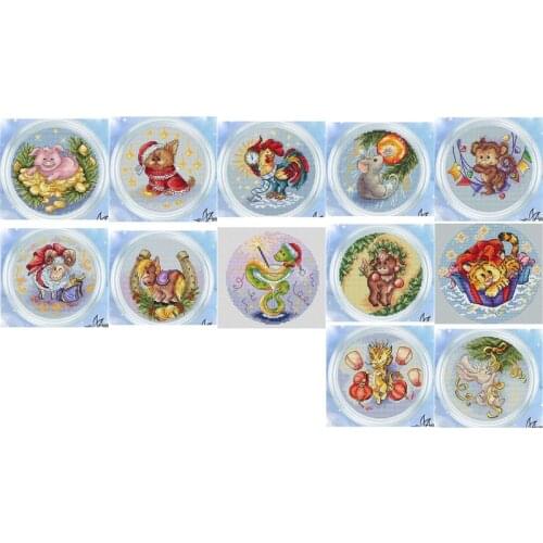 Round Zodiac patterns Counted Cross Stitch 11CT 14CT 18CT sky blue Chinese Cross Stitch Kits Embroidery Needlework Sets