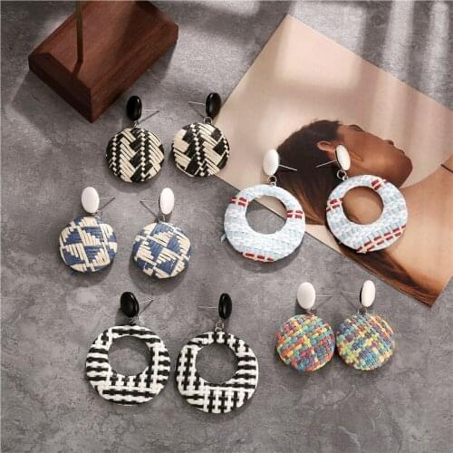 LIMARIO Geometric Rattan Weave Dangle Earrings For Women Round Square Hollow Drop Female Hoop Earring Jewelry Gifts