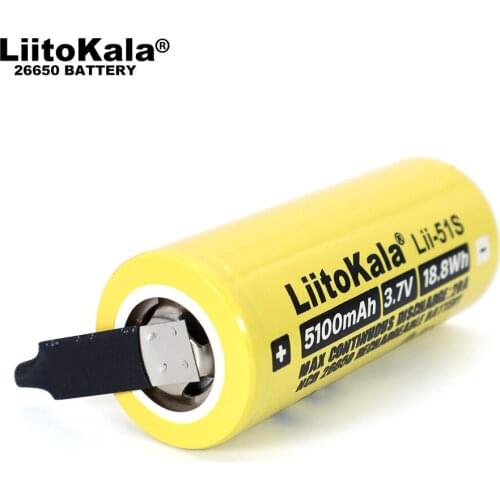 Liitokala 26650 5100mAh Li-ion 3.7v Rechargeable Battery 20A Discharge 3.6V Power batteries +DIY Nickel Sheets