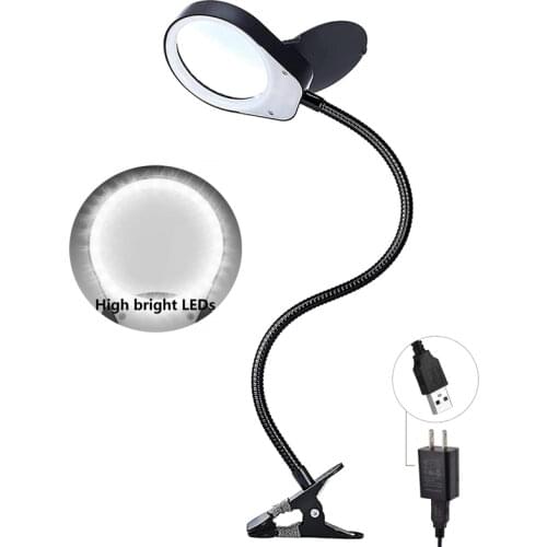 5X LED Illuminating Magnifier 50mm Metal Hose Magnifying Glass Desk Table Reading Lamp Light with Clothespin Drop Shipping