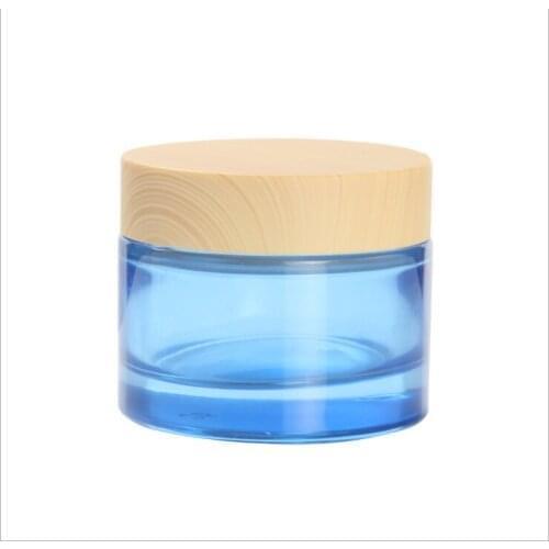 50g/50ml Blue colour Frosted empty cosmetic cream jar bottle cream bottle cap/Wood cap/cosmetics Bottle glass 200pcs/lot