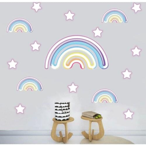 Cartoon Colorful Rainbow Stars Wall Sticker Home Decoration Wallpaper For Kids Living Room Bedroom Background Decor Wall Decal