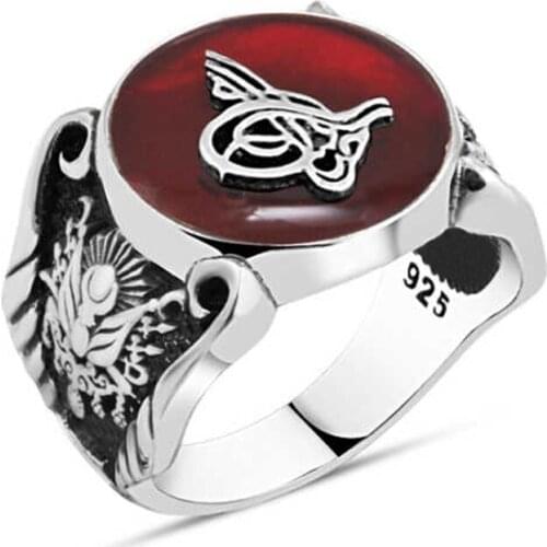 Cabochons Monogram Sterling Silver Men 'S Ring
