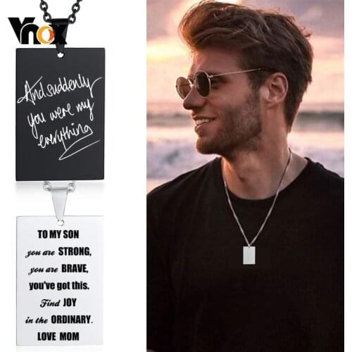 Vnox Customized Square Tag for Men Necklace, Glossy Rectangle Geometric Stainless Steel Pendant,Punk Rock Personalized Son Gift
