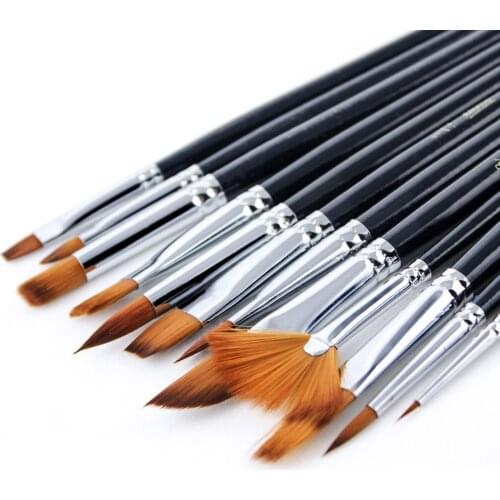 12pcs Nylon Hair Wooden Handle Watercolor Paint Brush Pen Set Variety Style Short Rod Oil Acrylic Painting Brush Pen Art Supplie