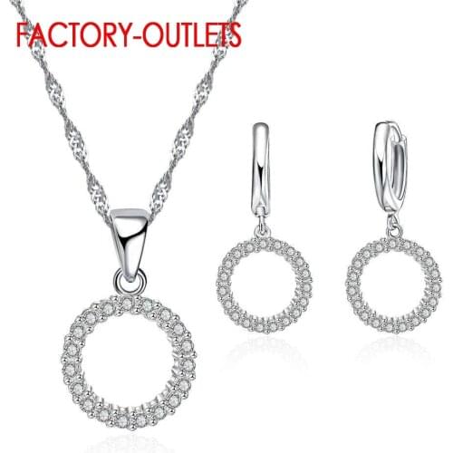 925 Sterling Silver Bridal Jewelry Sets Beads Cubic Zirconia Necklaces Hoop Earrings Women Girls Engagement Anniversary