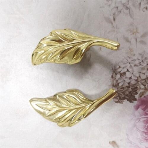 New Pure Copper Leaf Shaped Drawer Cabinet Door Wardrobe Handle Elegant Ceramic Copper Art Handle DIY Furniture Knob Pulls