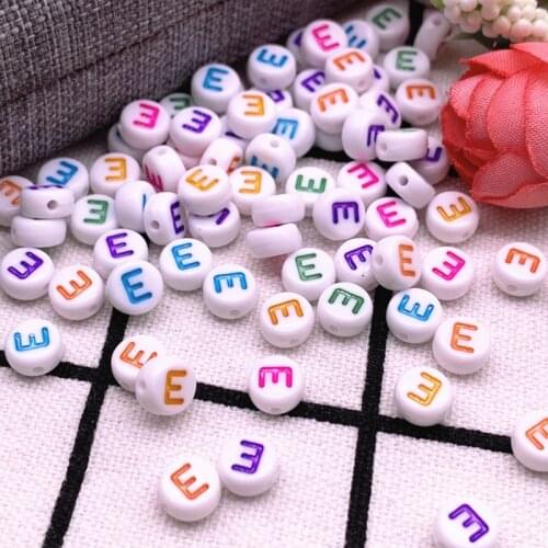 NEW 100pcs/lot 7x4mm Colourful Round Alphabet Letter Acrylic Loose Spacer Beads for Jewelry Making DIY Bracelet Accessories-E