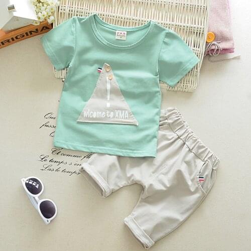 New Baby Boys Clothes Set Cute Print T-Shirt For Boy Gray Short Sleeve T Shirt Boy Tops Short Pants Children Sets 1 2 3 4 YEARS