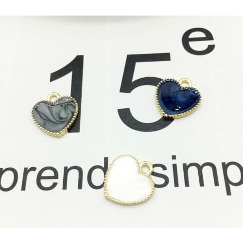 Wholesale 20pcs/lot 15*16mm Oil Drop Alloy Gold Color Grey Dark Blue White Heart Charms For Bracelet Necklace DIY Jewelry Making