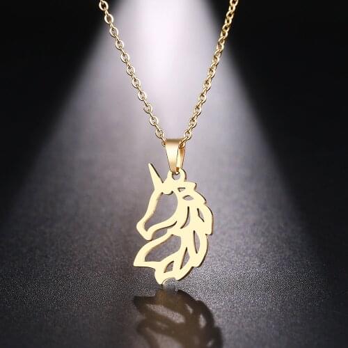 DOTIFI Stainless Steel Necklace For Women Man Noble Horse Gold And Silver Color Pendant Necklace Engagement Jewelry