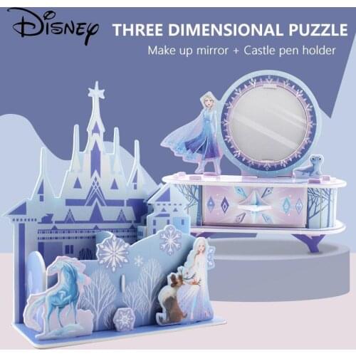 Disney Frozen Elsa Princess Palace 3D Puzzle Desktop Decor Brush Pot Cosmetic Children Educational Splicing Toy Gift For Girls