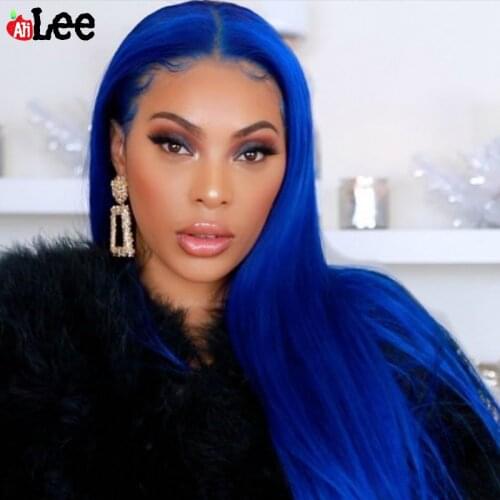 Straight 180 Density Blue Lace Front Wig Lace Front Human Hair Wigs For Black Women Human Hair Pre Plcuked Colored Malaysian Wig
