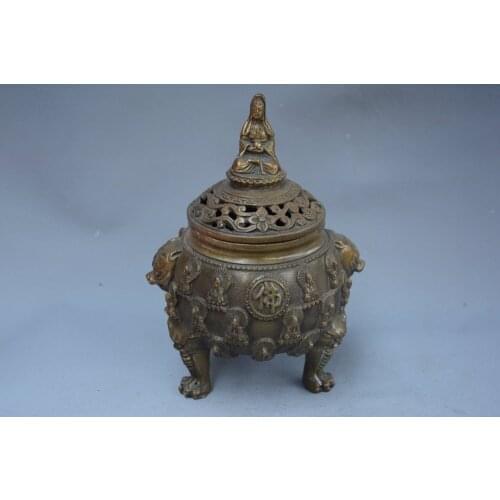 Rare Old Qing Dynasty brass incense, Buddha & Elephant, best collection & adornment, free shipping