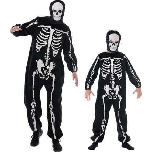 Reneecho Scary Skeleton Costume For Men Boys Bone Costume Jumpsuit With Hood Halloween Costume For Family
