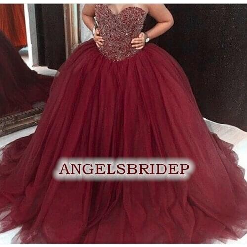 Luxury Burgundy Sparking Crsyal Quinceanera Dresses With Sweetheart Formal Masquerade Dress For 15 Party Gowns