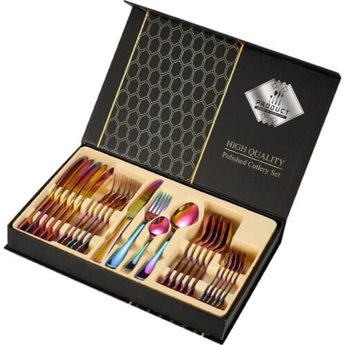 Luxury meal 24-piece set of gold cutlery set stainless steel cutlery set cutlery set gift box tableware mirror polished