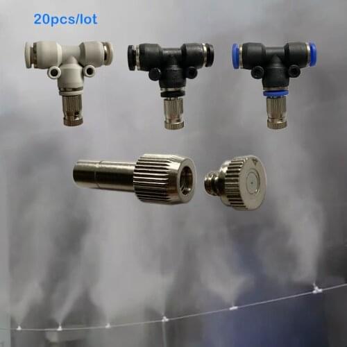 S375 6mm Atomization Misting Fog Nozzles & 6mm Quick Access Tee Connector Garden Landscaping Irrigation Water Sprayers 20pcs/lot