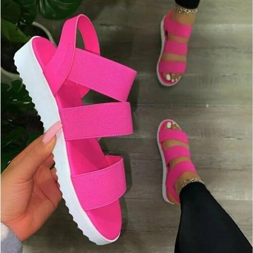 New Casual Comfortable All-match Hollow Elastic Band Buckle Trifle Bottom Womens Sandals Solid Color Womens Sandals Large size