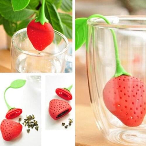 Cute Silicone Strawberry Tea Leaf Strainer Loose Herbal Spice Infuser Filter Diffuser Creative Bar Tools Kitchen Accessories