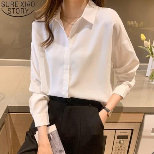 Office Lady Korean Spring and Autumn 2021 New Women Shirts Turn Down Collar Chiffon Shirts Long Sleeve Tops Blusa Mujer 16694