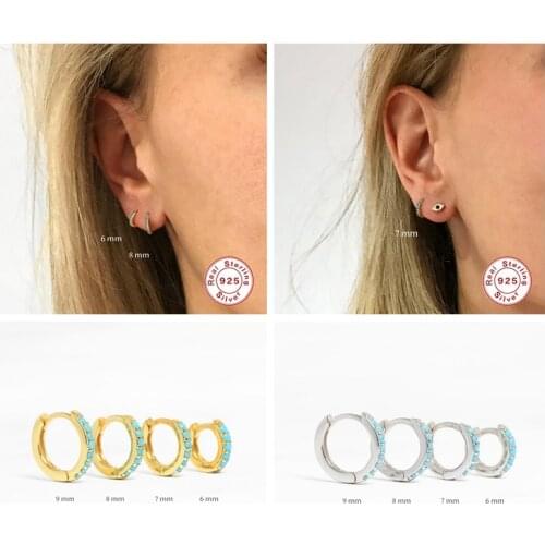 CANNER 2PCS 925 Sterling Silver Pendientes Vintage Turquoise Hoop Earring for Women lovers' Girl Bohemia Ear Bone Buckle Jewelry
