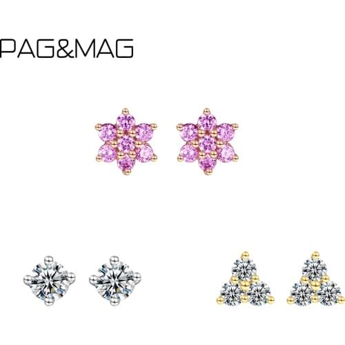 PAG&MAG 925 Sterling Silver Samll Geometry Zircon Earrings For Women Korean Earrings Wedding Fashion Jewelry Gifts