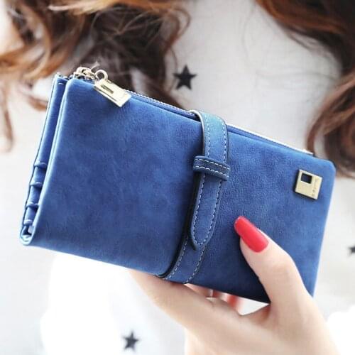 Womens wallet long Korean frosted zipper Pu folding wallet large capacity card bag