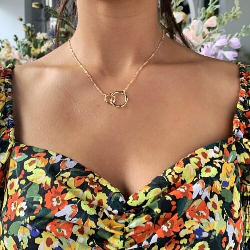 Bohemian Double Circle Gold Color Clavicle Chain Choker Necklace For Women Boho collares de moda 2020